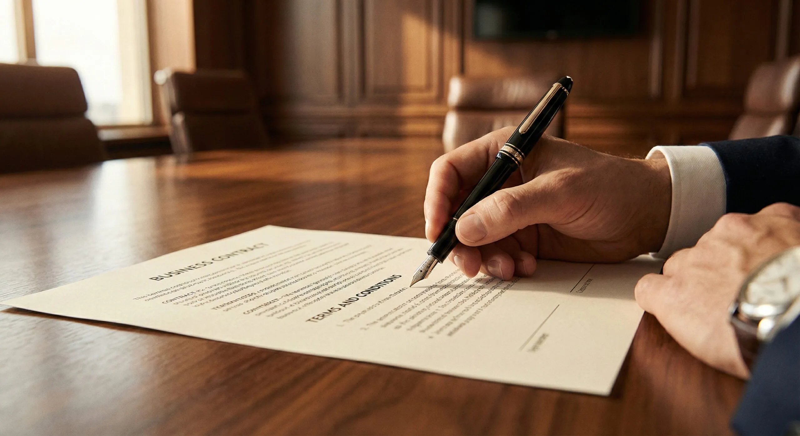 Business executive reviewing contract terms and conditions to decide whether to lease or buy a copier.